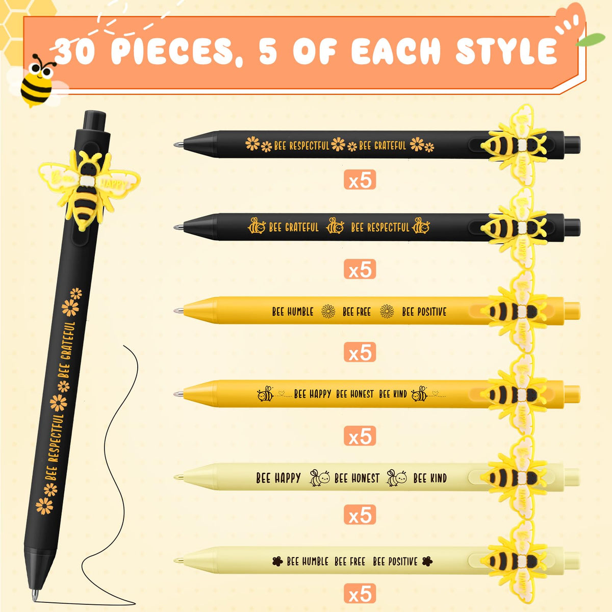 Jetec 30 Pcs Back to School Gifts Inspirational Bee Pens Cute Ballpoint Pens Bulk Employee