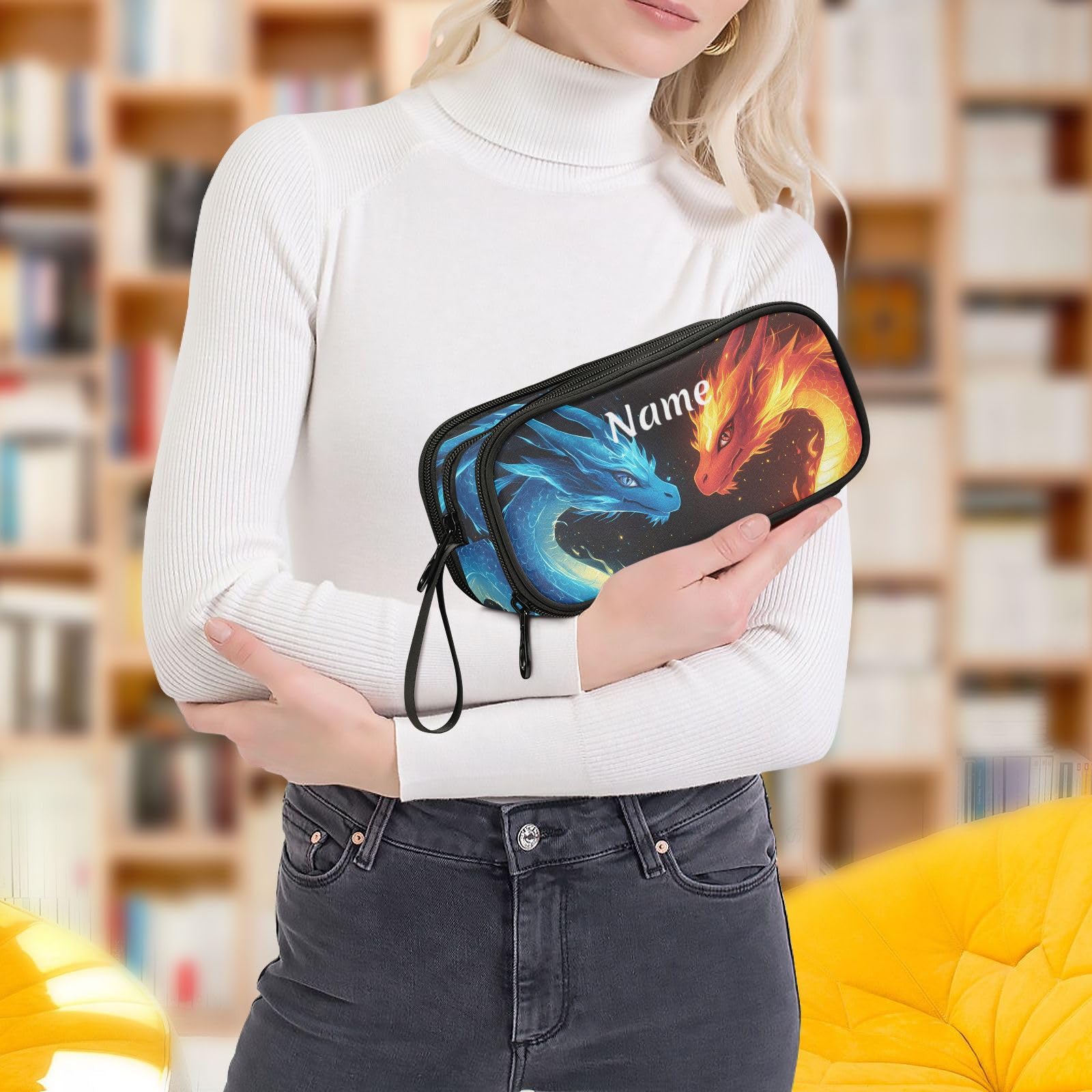 BOENLE Custom Dragons Red Blue Fire Eyes Pencil Case Box Boys Girls Personalized Name Large Pencil