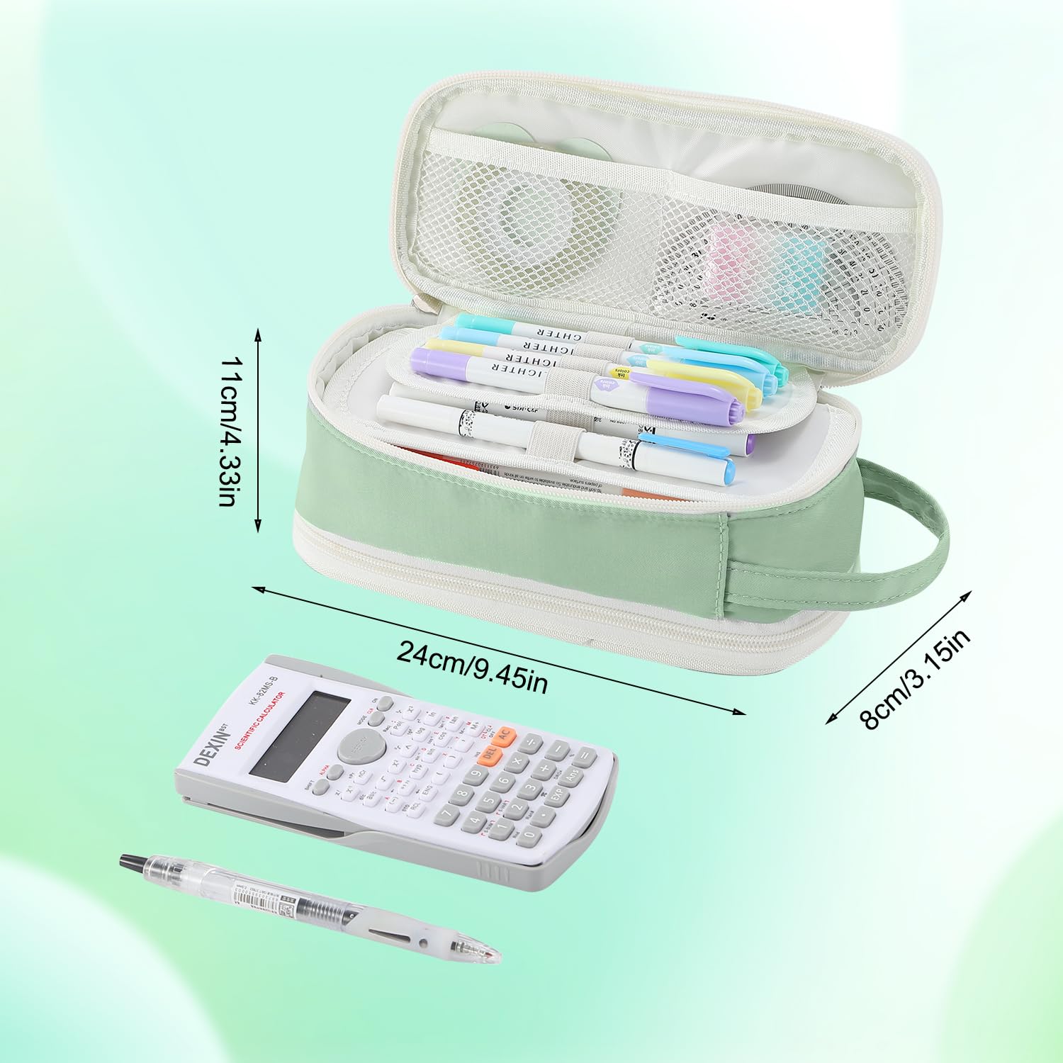 Large Pencil Case for Girls Teens Organizer Pencil Bag with Zipper Green