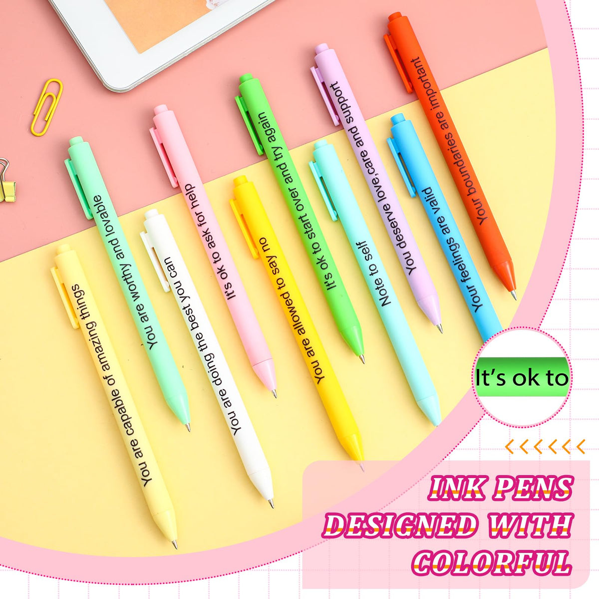 Crtiin 50 Pcs Inspirational Pens Bulk Stylish Color, Inspirational