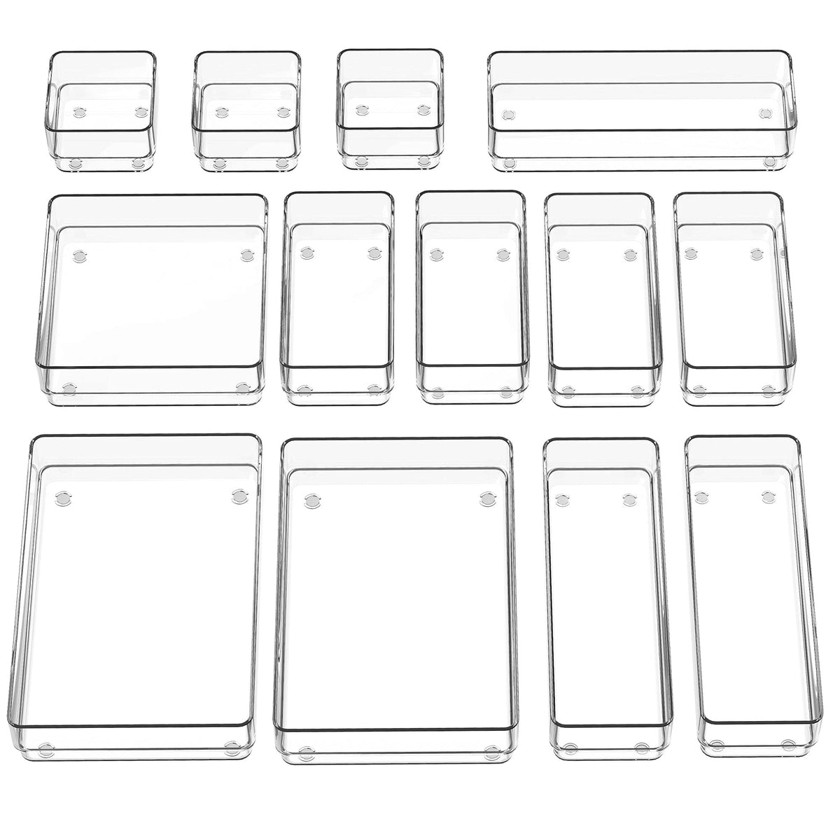 SMARTAKE 13 PCS Drawer Organizer 5-Size Desk Makeup Drawer Organizer Clear
