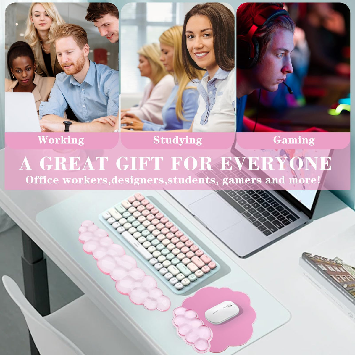 Gel Cloud Keyboard and Mouse Wrist Rest, Cute Wrist Support and Arm Support Rest for Typing Pain