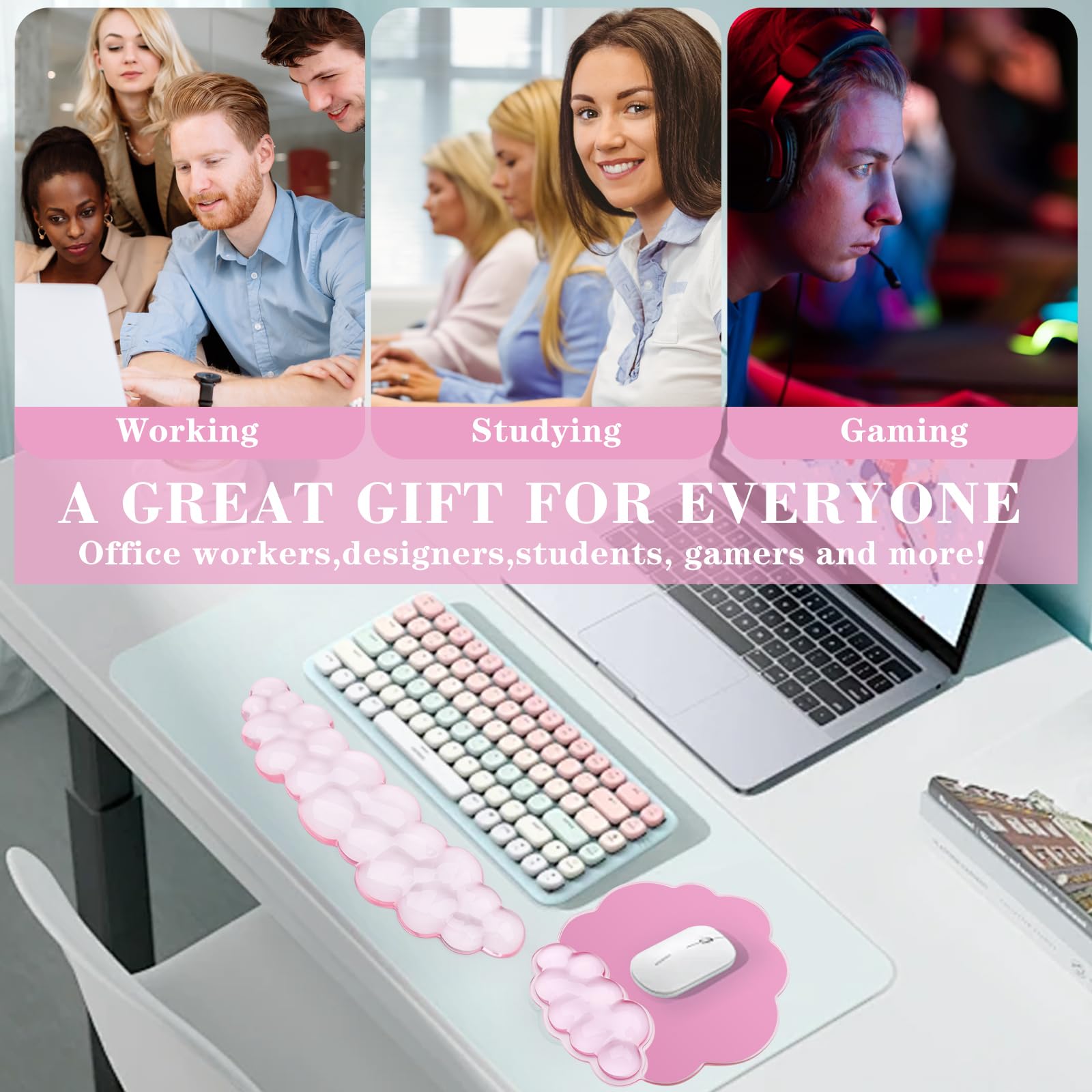 Gel Cloud Keyboard and Mouse Wrist Rest, Cute Wrist Support and Arm Support Rest for Typing Pain