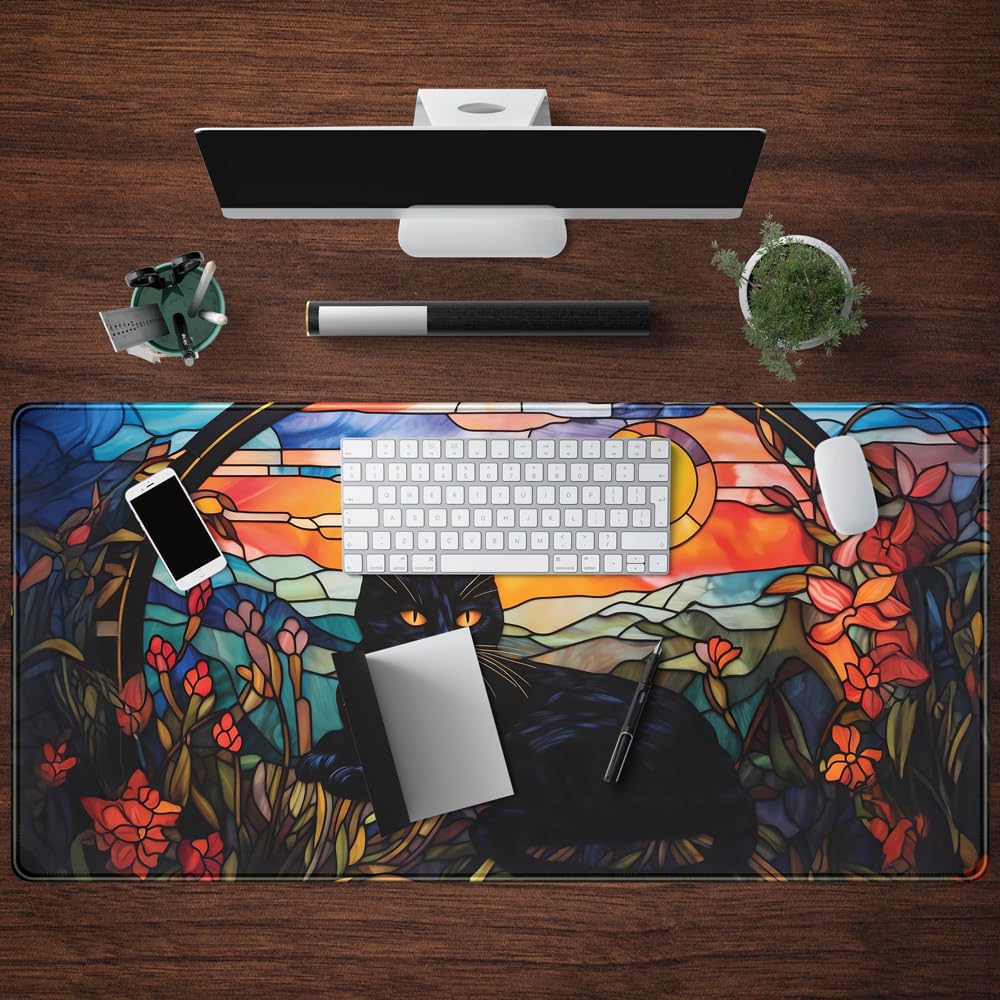Mechanical Cattle Black Cat Desk Mat Vintage Sunset XXL Large Mouse Pad Laptop Desk Mousepad with
