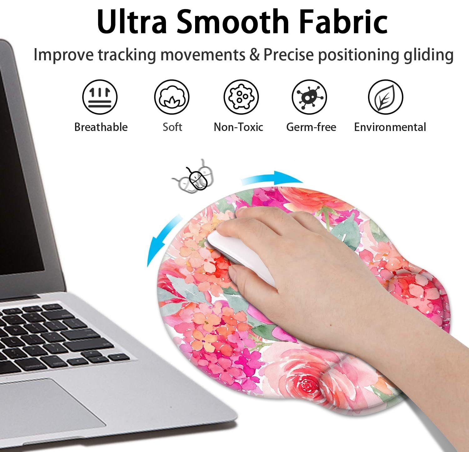 Britimes Ergonomic Mouse Pad Set with Wrist Rest, Pink Floral