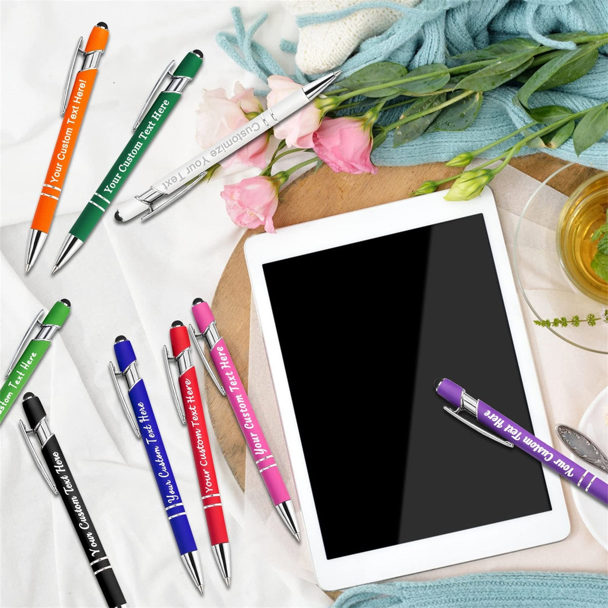 Fadace Up to 500 Pcs Personalized Pens Bulk Custom Customized Pen with Stylus Free Engraving