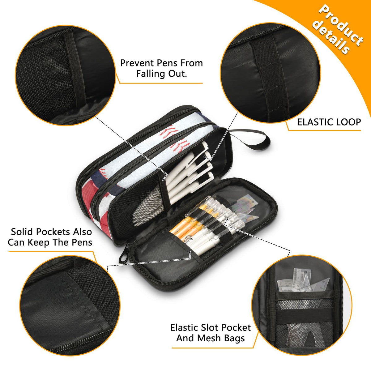 XUWU American Flag Baseball Large Capacity Pencil Case Pencil Pouch Pen Box