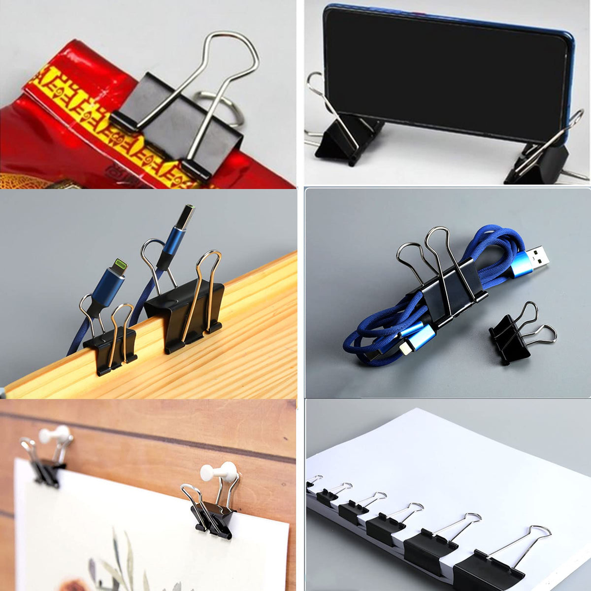 Binder Clips Paper Clamps 300 Pack Assorted Sizes (Black)