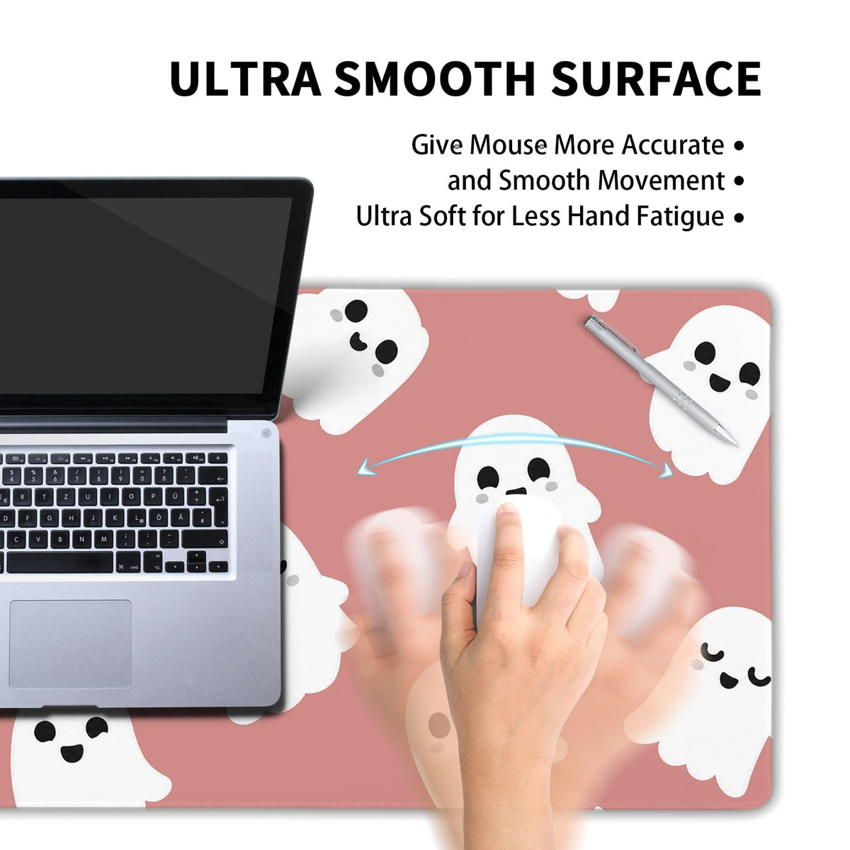 Halloween Cute Ghost Mouse Pad Kawaii Cartoon Spooky Funny Spirit Extended Desk Mat Non-Slip Rubber