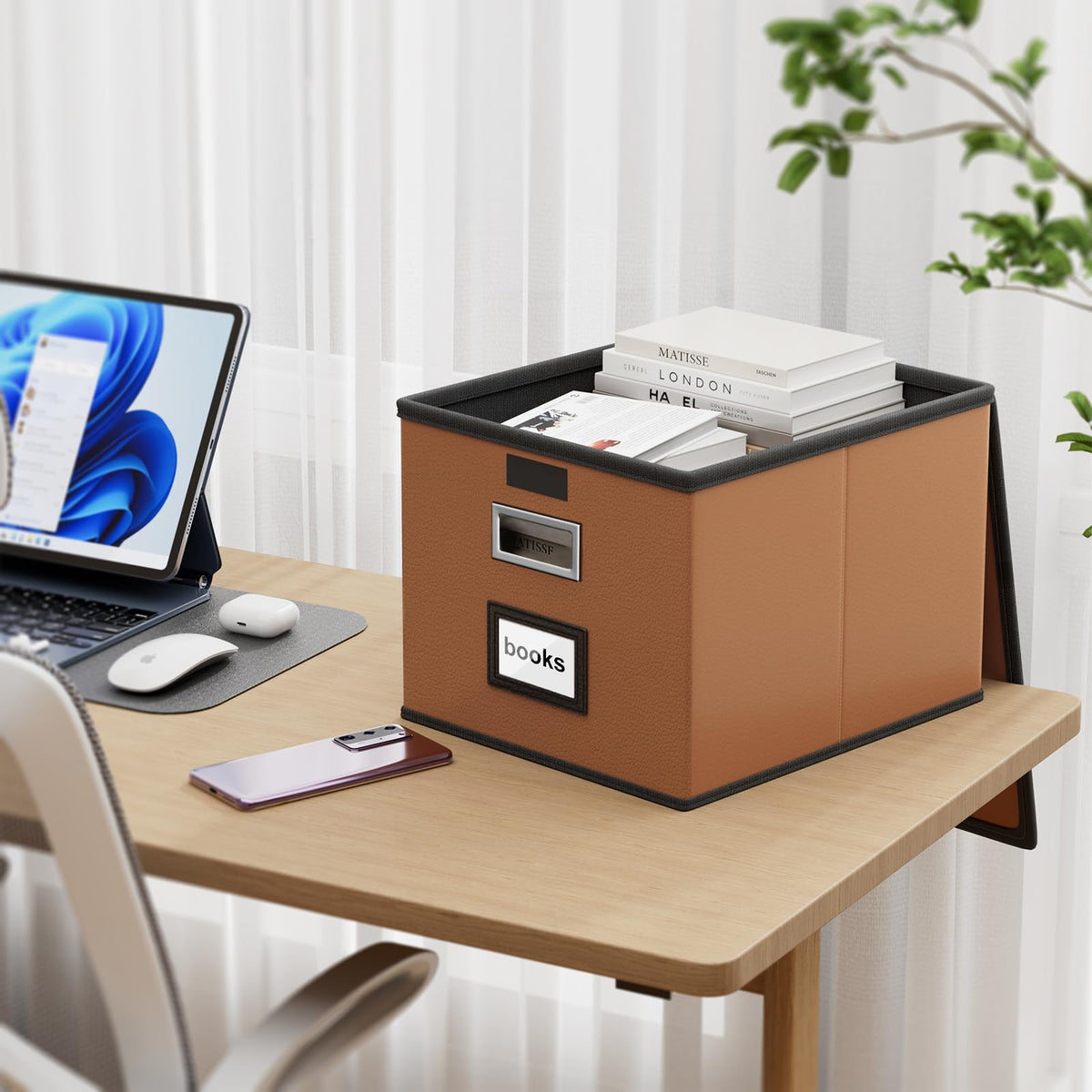 Huolewa File Organizer Box with Lids, Collapsible File Folder Organizer