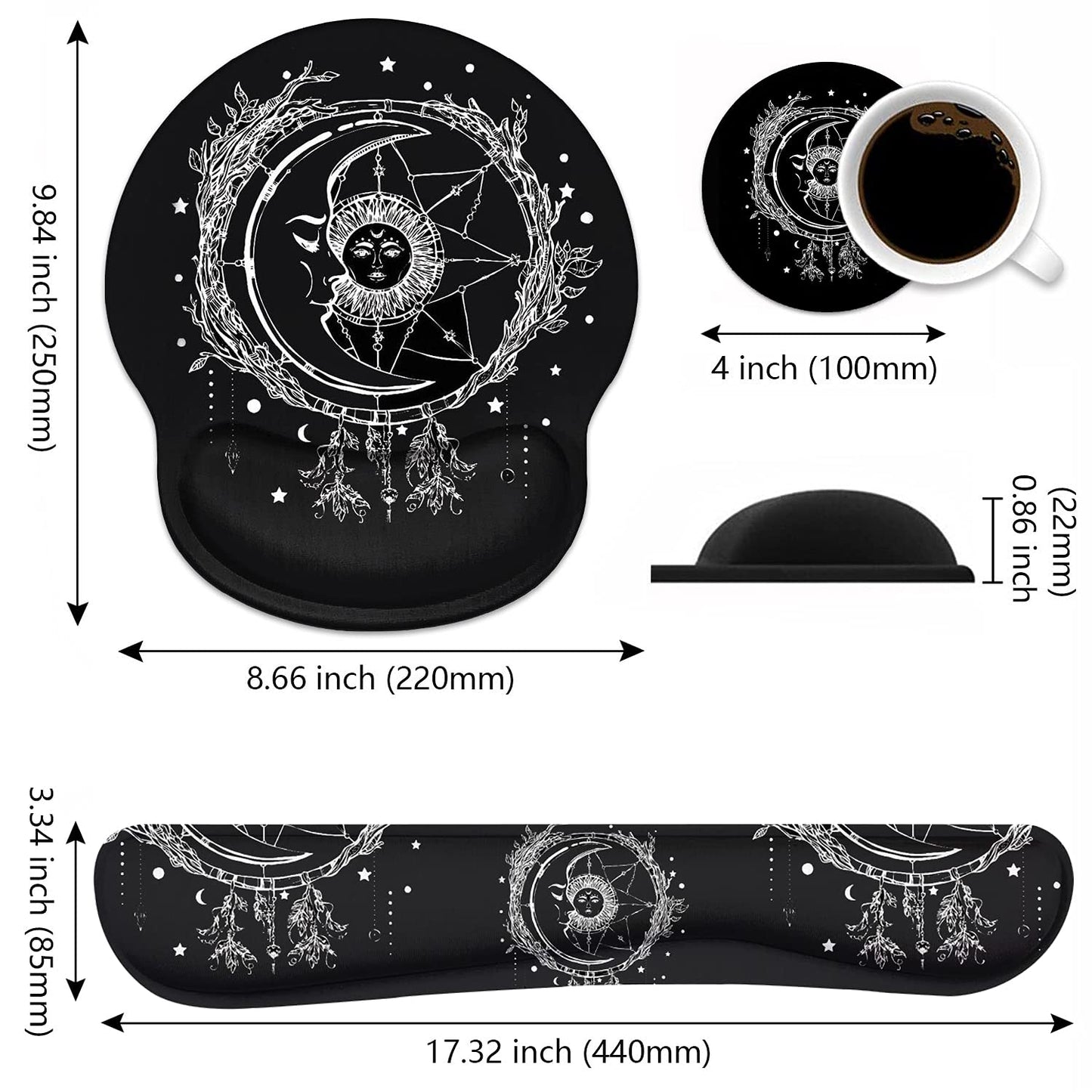 Keyboard Wrist Rest and Mouse Pad Wrist Support Set, Non-Slip PU Base, Easy Typing and Relieve