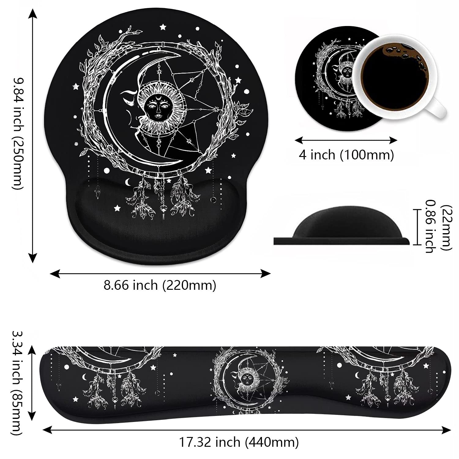 Keyboard Wrist Rest and Mouse Pad Wrist Support Set, Non-Slip PU Base, Easy Typing and Relieve