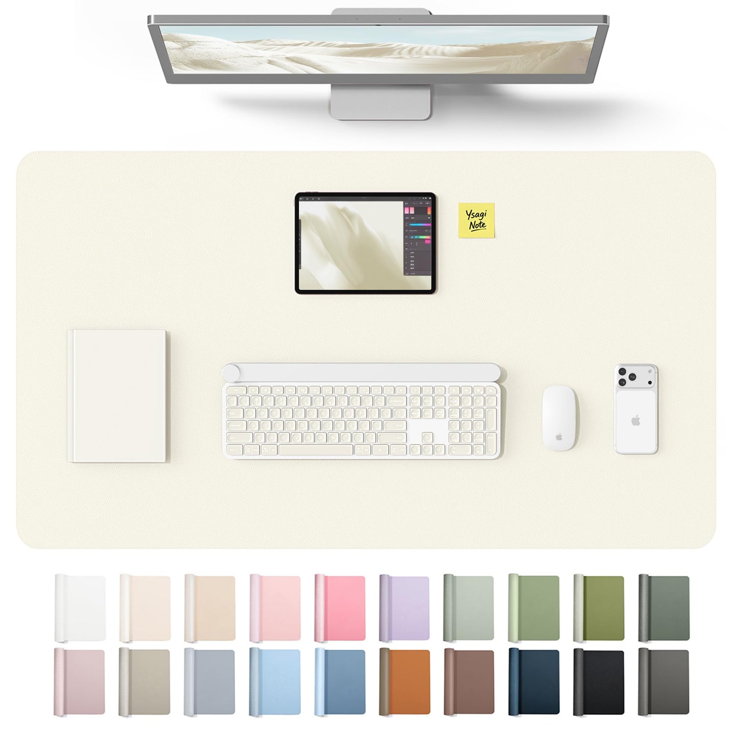 YSAGi Leather Desk Protector, Office Mat, Large Mouse Mat, Non-Slip PU Leather Blotter, Laptop Desk