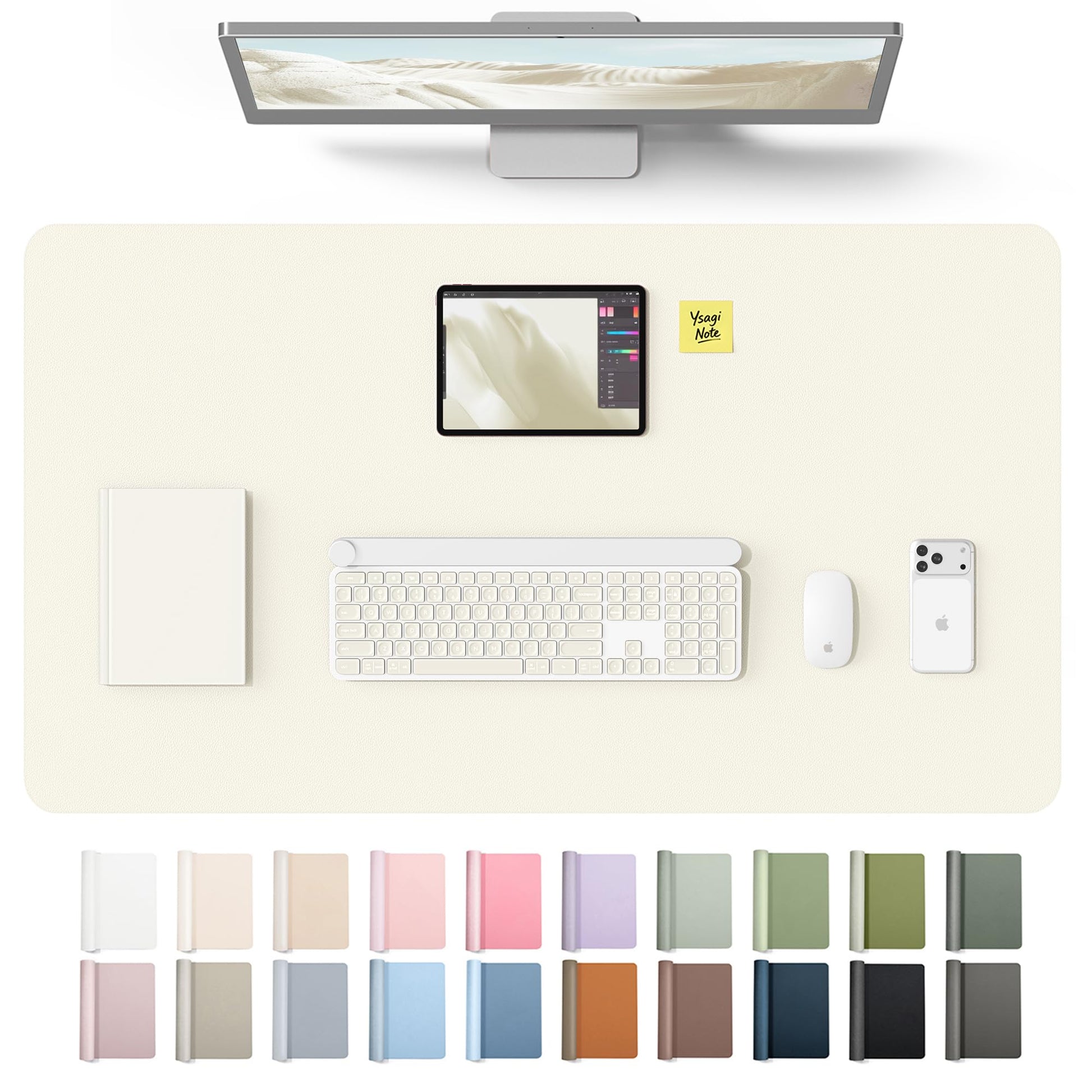 YSAGi Leather Desk Protector, Office Mat, Large Mouse Mat, Non-Slip PU Leather Blotter, Laptop Desk