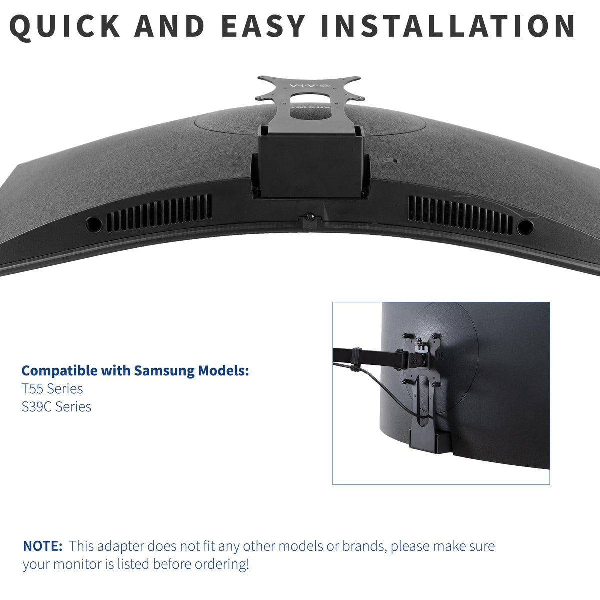 VIVO Quick Attach VESA Adapter Plate Bracket Designed for Samsung T55 Series Monitors, VESA up to