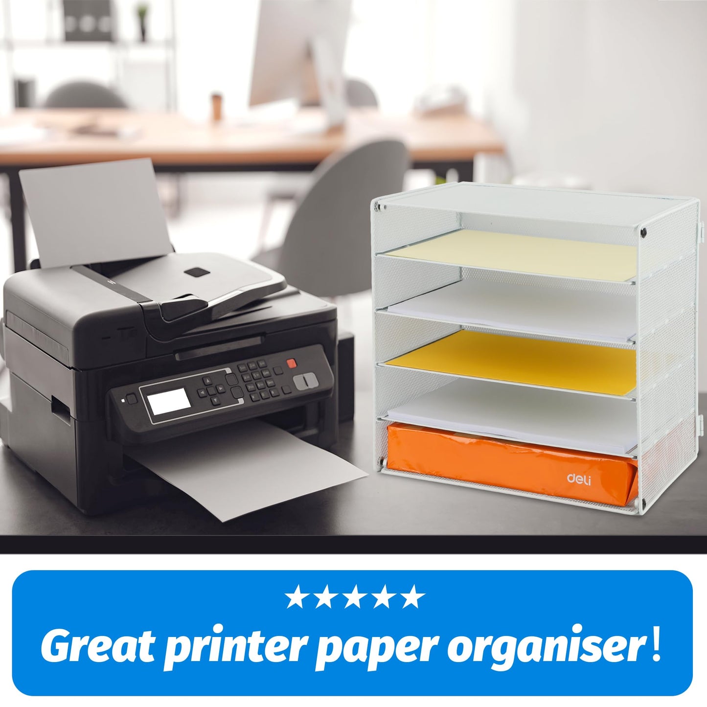 EASEPRES 5 Slot Mesh Desk Organizer Tray, File Paper Letter Folder Holder Desktop Paper Sorter Mail