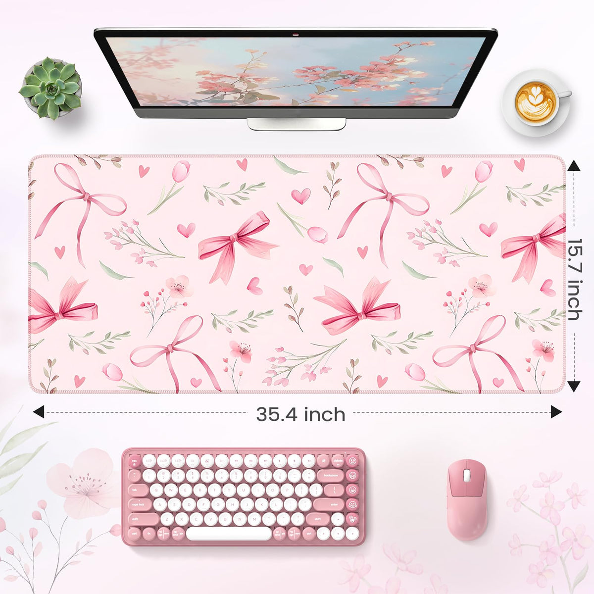 HAOCOO Pink Coquette Desk Mat, 35.4" x 15.7" Mousepad for Office Aesthetics