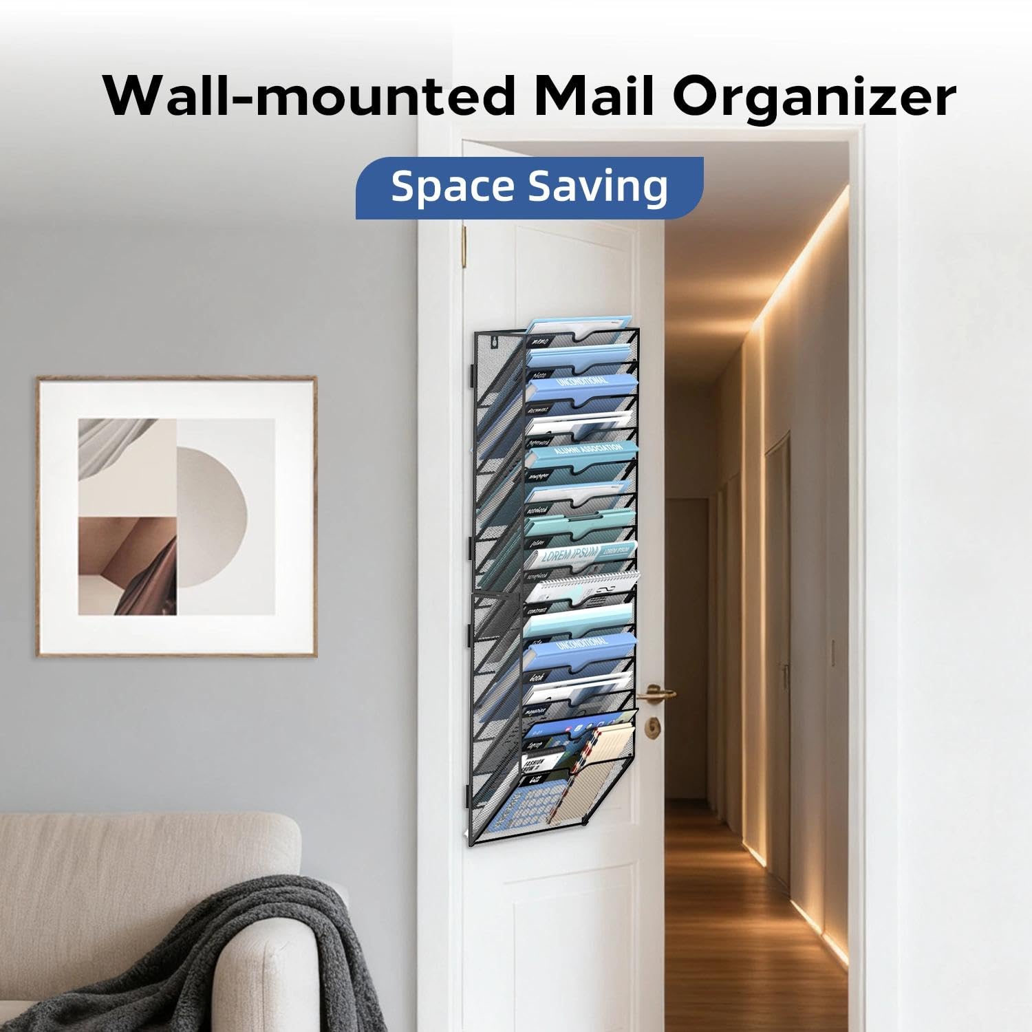 JMHUD 14-Tier Wall File Organizer and Hanging File Organizer, Black
