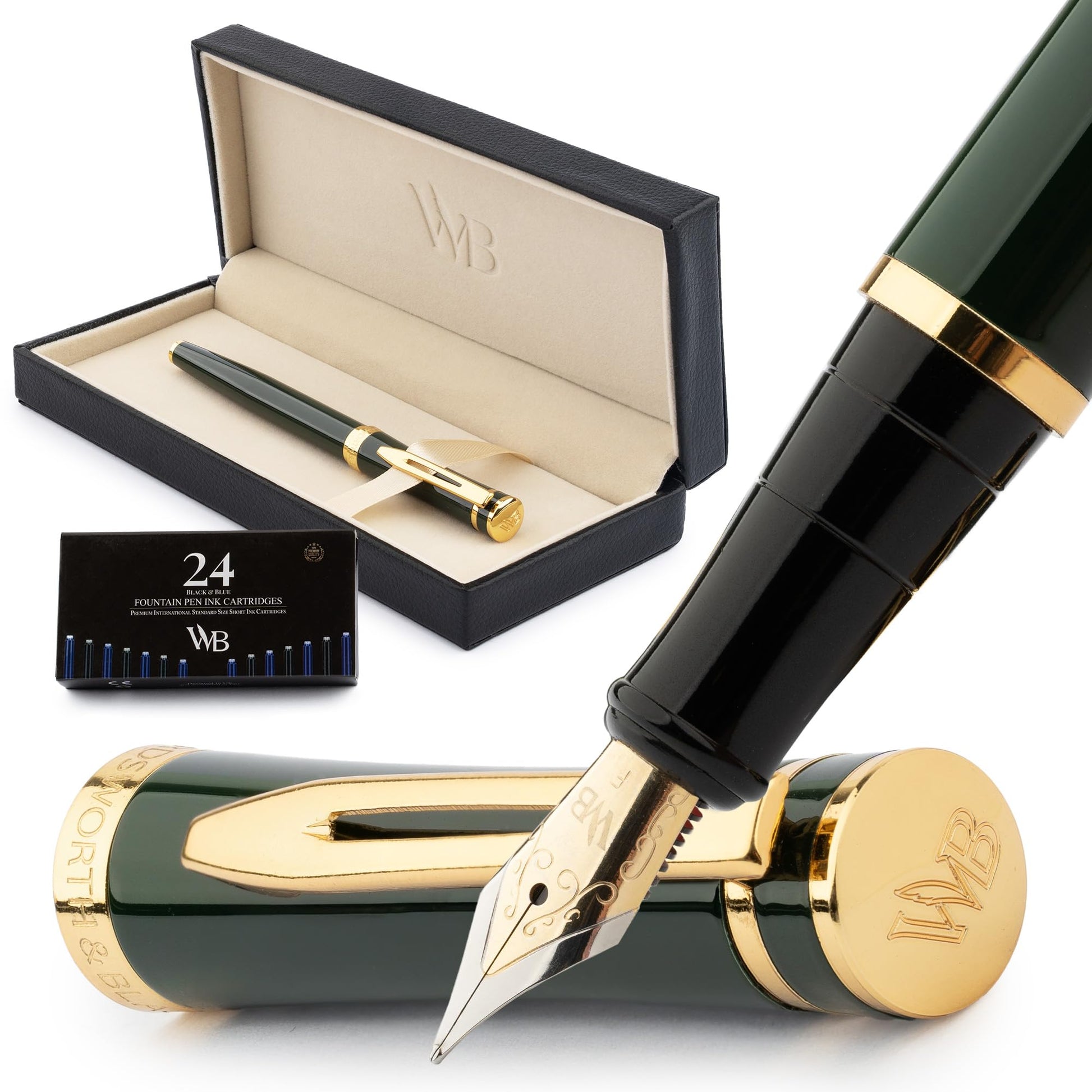Wordsworth & Black Luxury Fountain Pen Set for Writing, Fine Nib, Green