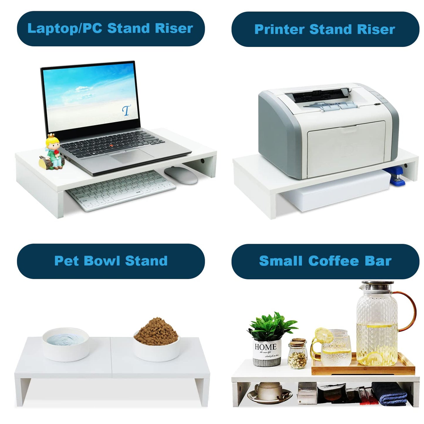 TEAMIX 20 inch White Monitor Stand Riser, Wood Desktop Computer Stand