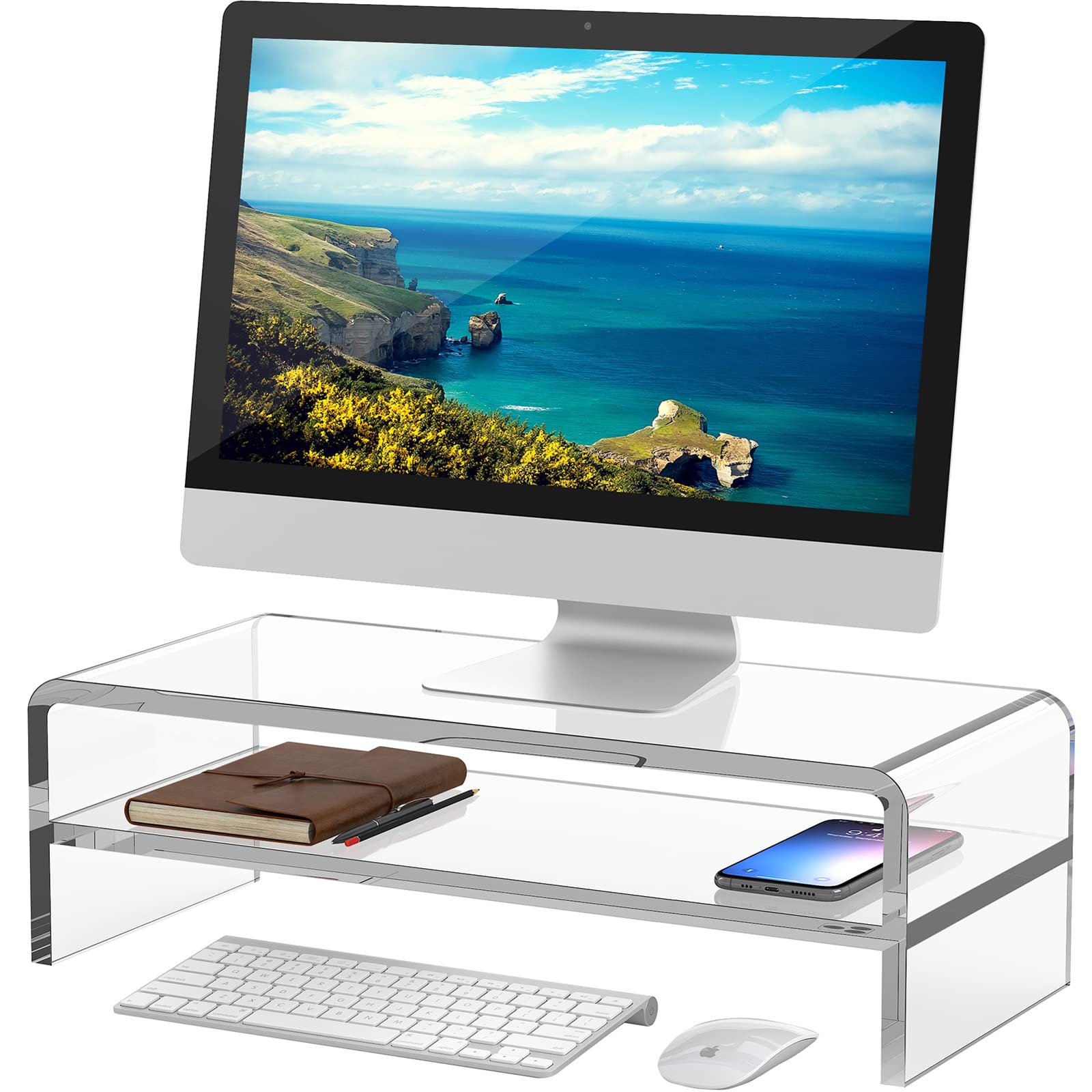 Egchi Acrylic Monitor Stand,2 Tiers Computer Monitor Riser(18x8x5.5 inches),Computer Stand/Monitor