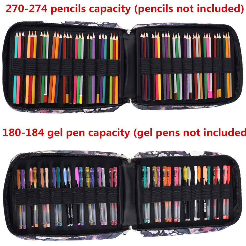 Shulaner Pencil Case Slot Holds 270 to 274 Colored Pencils or 180 to184 Color Gel Pens with Zipper