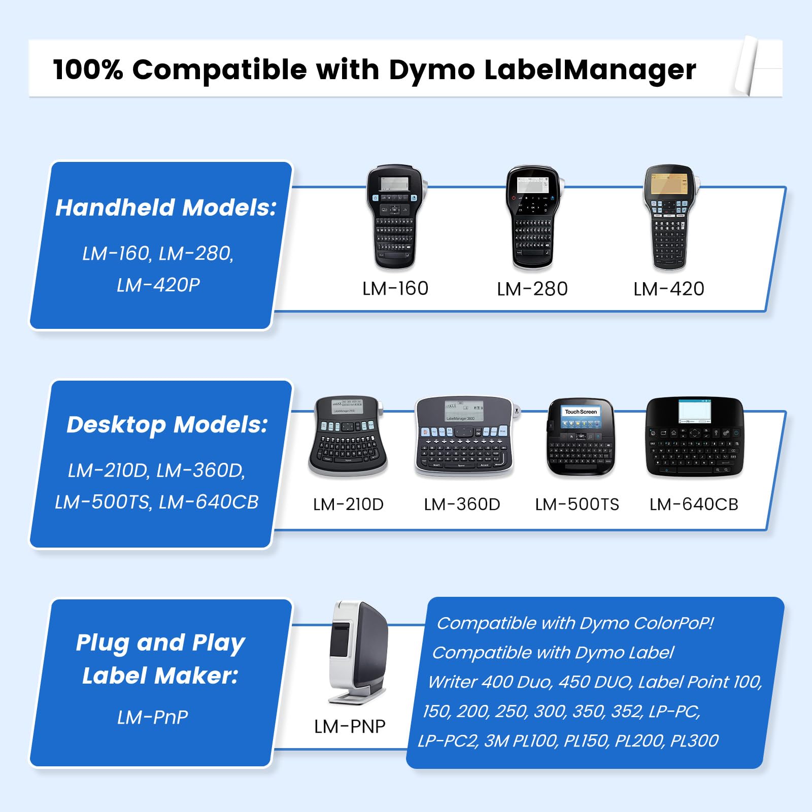 6-Pack Replace for DYMO D1 Label Tape 45013 Black on White 1/2 Inch x 23 Ft