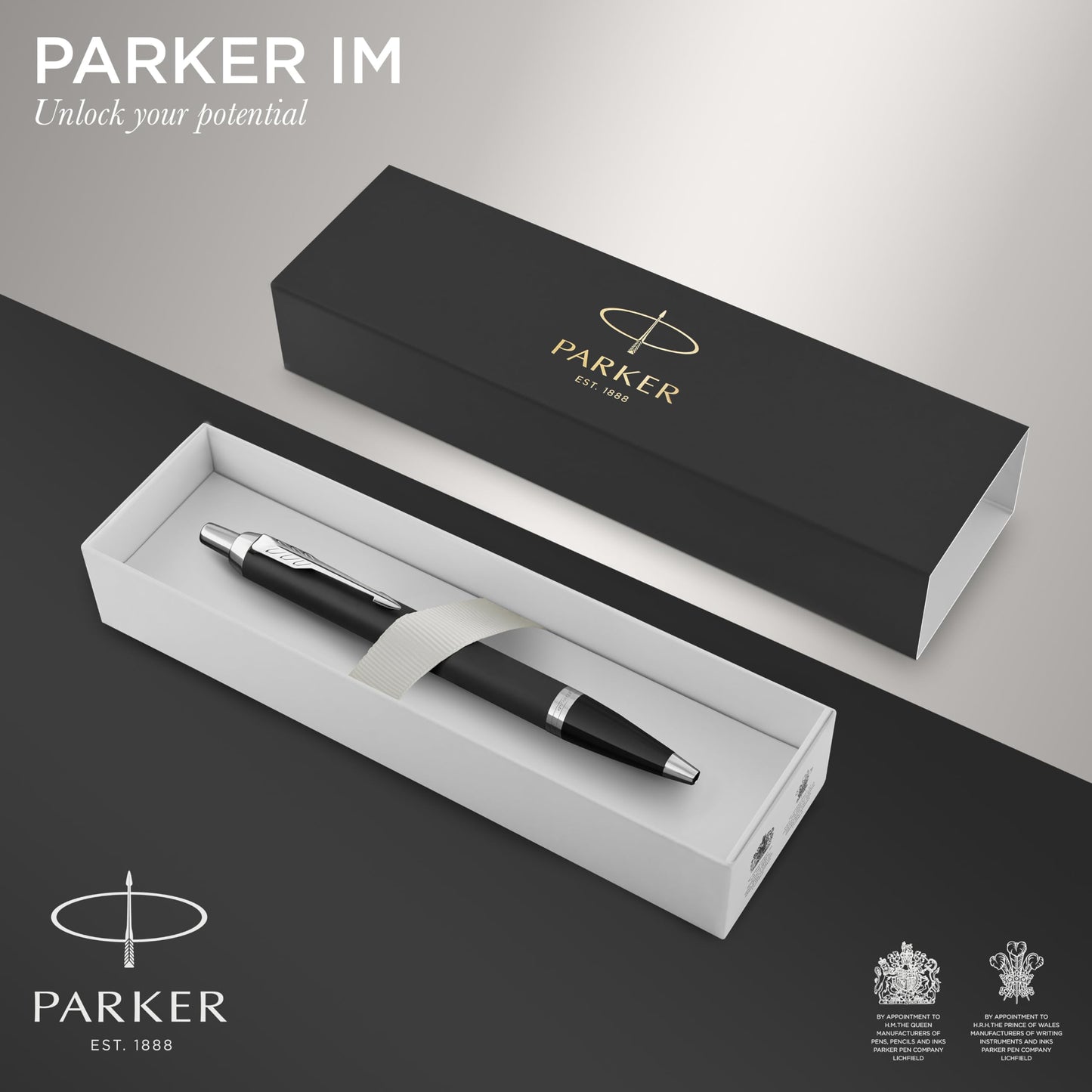 PARKER IM Ballpoint Pen | Matte Black with Chrome Trim | Medium Point with Blue Ink Refill | Gift