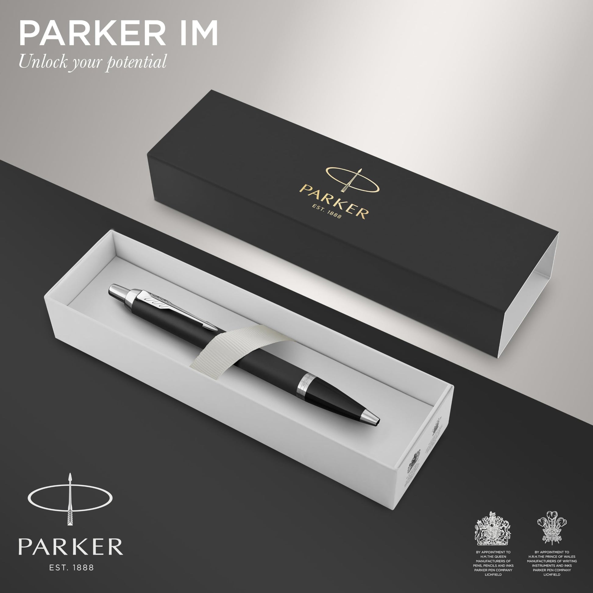 PARKER IM Ballpoint Pen | Matte Black with Chrome Trim | Medium Point with Blue Ink Refill | Gift