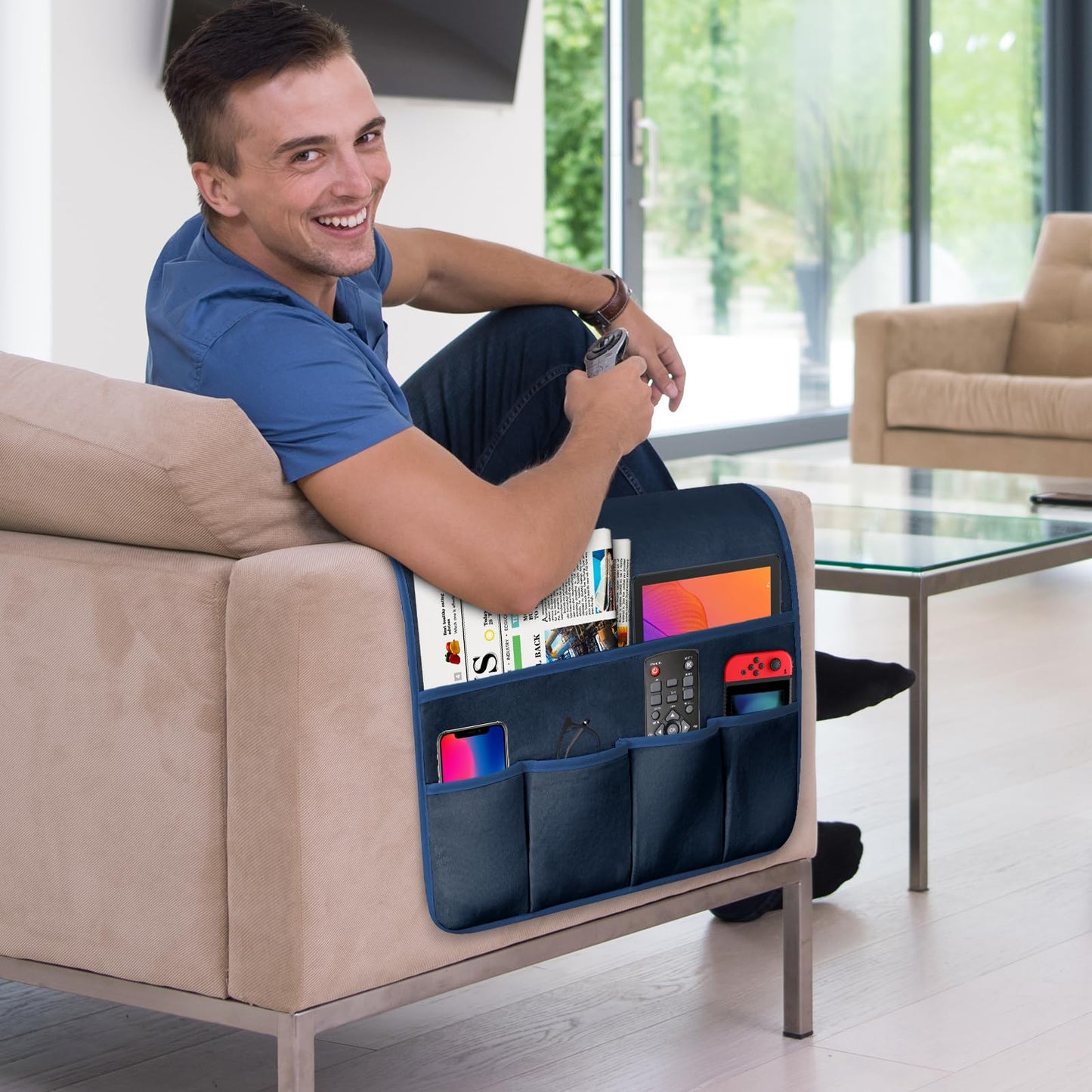 Remote Control Holder for Armchair Caddy, Remote Holder with 5 Pockets