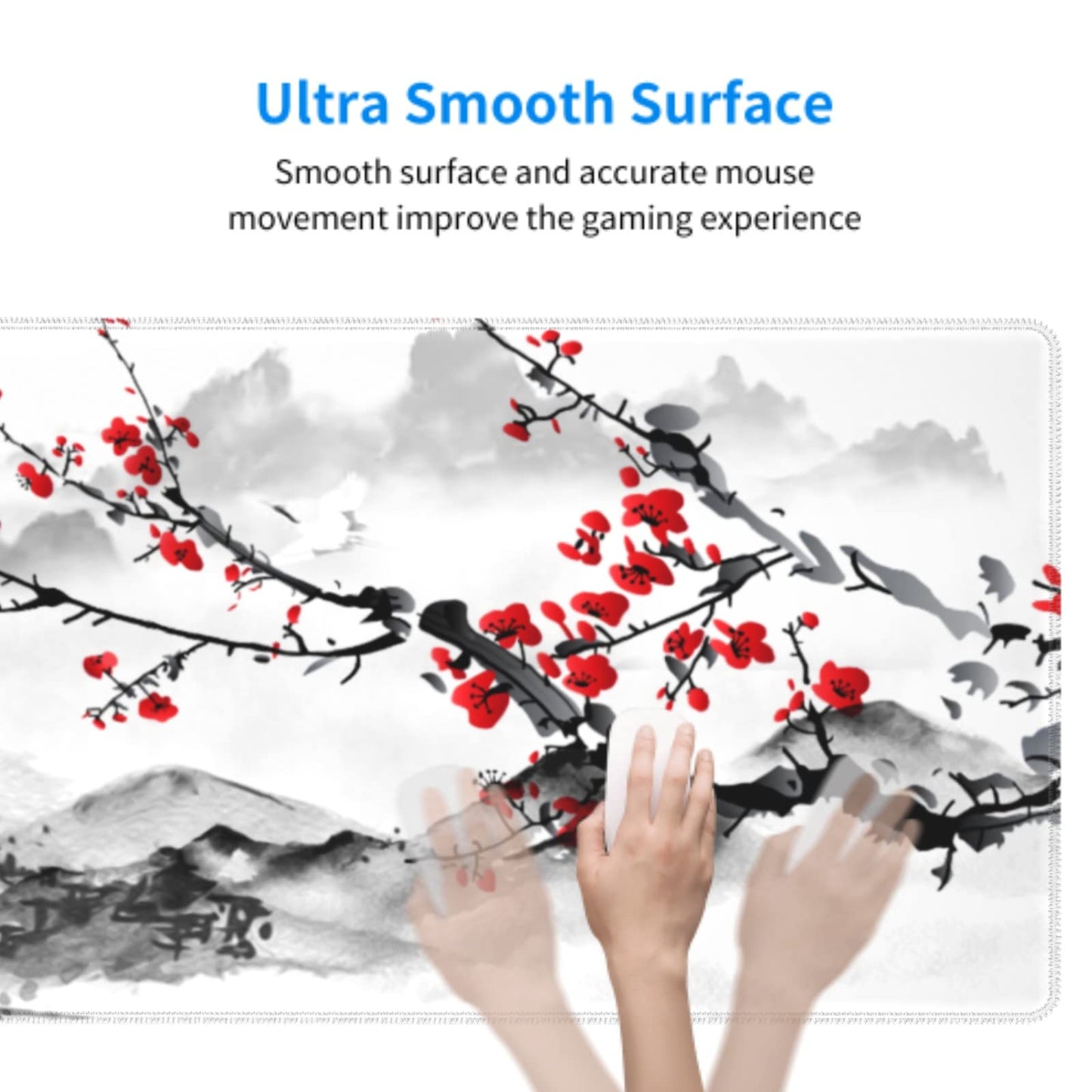 Watercolor Japanese Cherry Blossom Mouse Pad 31.5 X 11.8 Inch XL Red Floral Design Extended Gaming