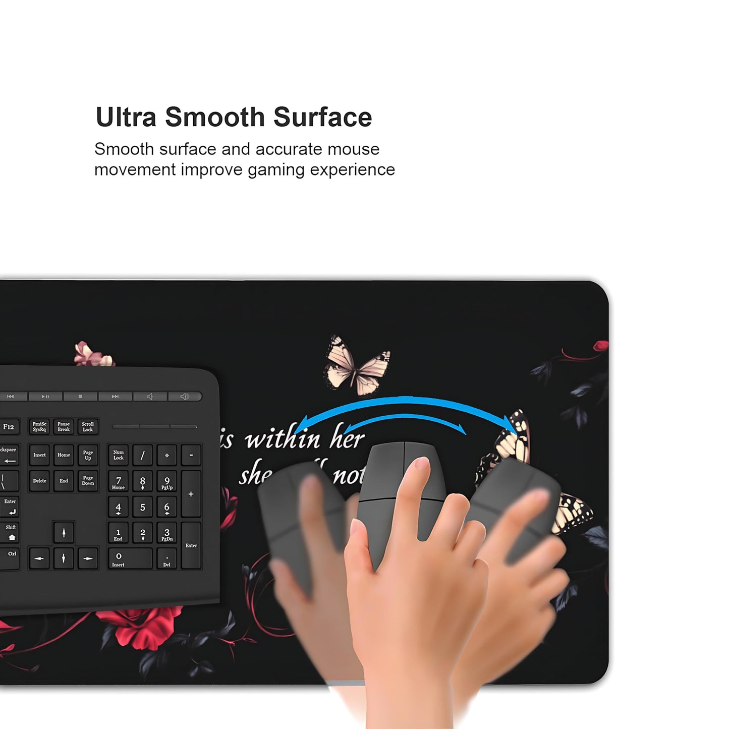 Floral Aesthetic Rose Gaming Mouse Pad, Black Red Gothic Desk Mat with Anti-Slip Base & Stitched