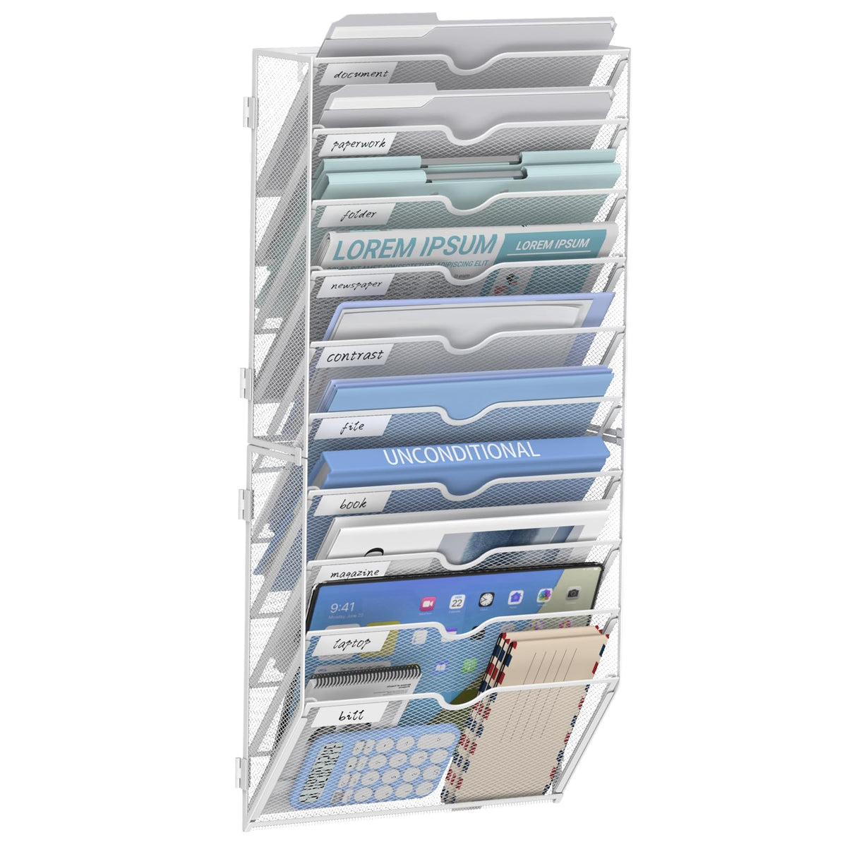 JMHUD 14-Tier Wall File Organizer and Hanging File Organizer, White