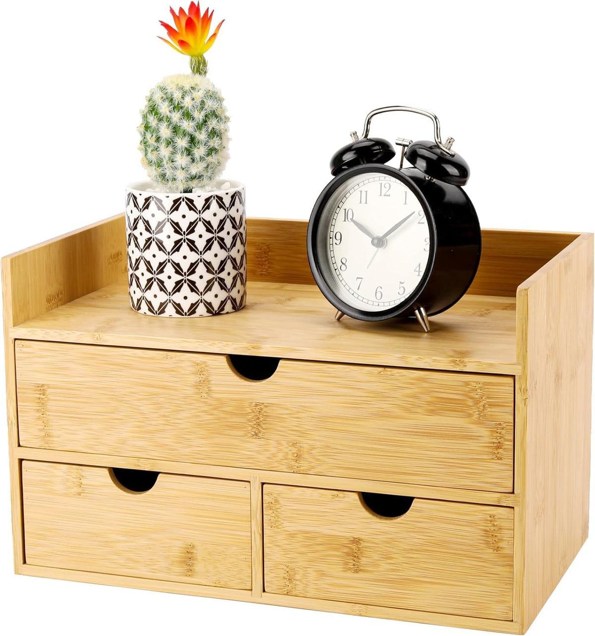 Charmewooden Bamboo Desk Organizer 3 Drawer with shelf, Countertop Organizer with Drawers Makeup