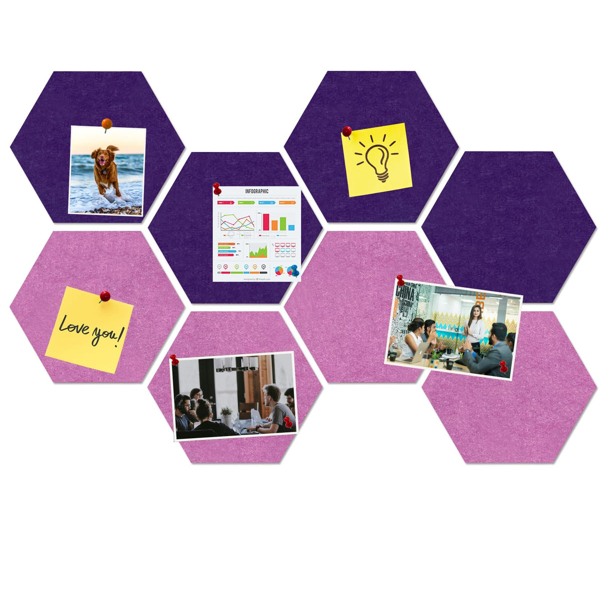 HULAVO Large Hexagon Felt Cork Board Tiles, Self Adhesive DIY Felt Bulletin Board Pin Board with 35