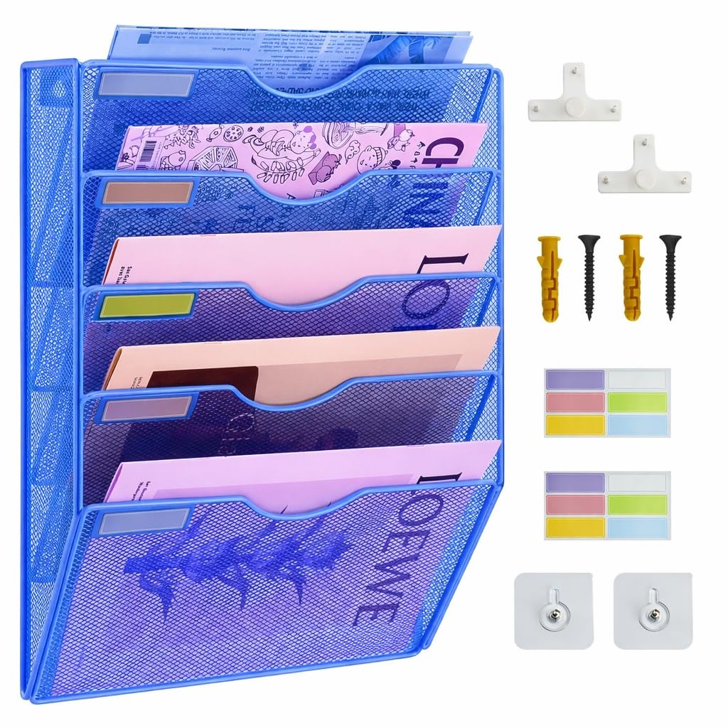 ideallife 5 Pockets Mesh Wall File Holder Organizer Office Hanging File Folder Magazine Rack