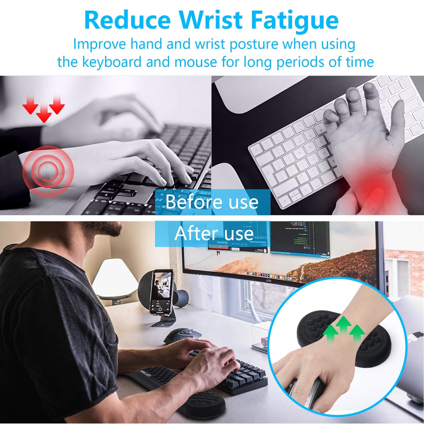 ELZO Wrist Rest for Keyboard and Mouse, Soft Memory Foam Wrist Support, Computer Ergonomic Wrist