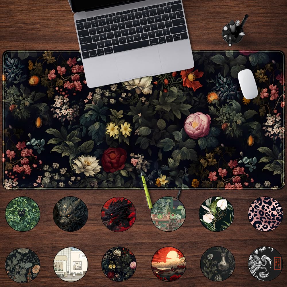 Black Vintage Desk Pad - Large Mouse Pad & Laptop Keyboard Mat - Non-Slip Base - 31.5 x 15.8 in