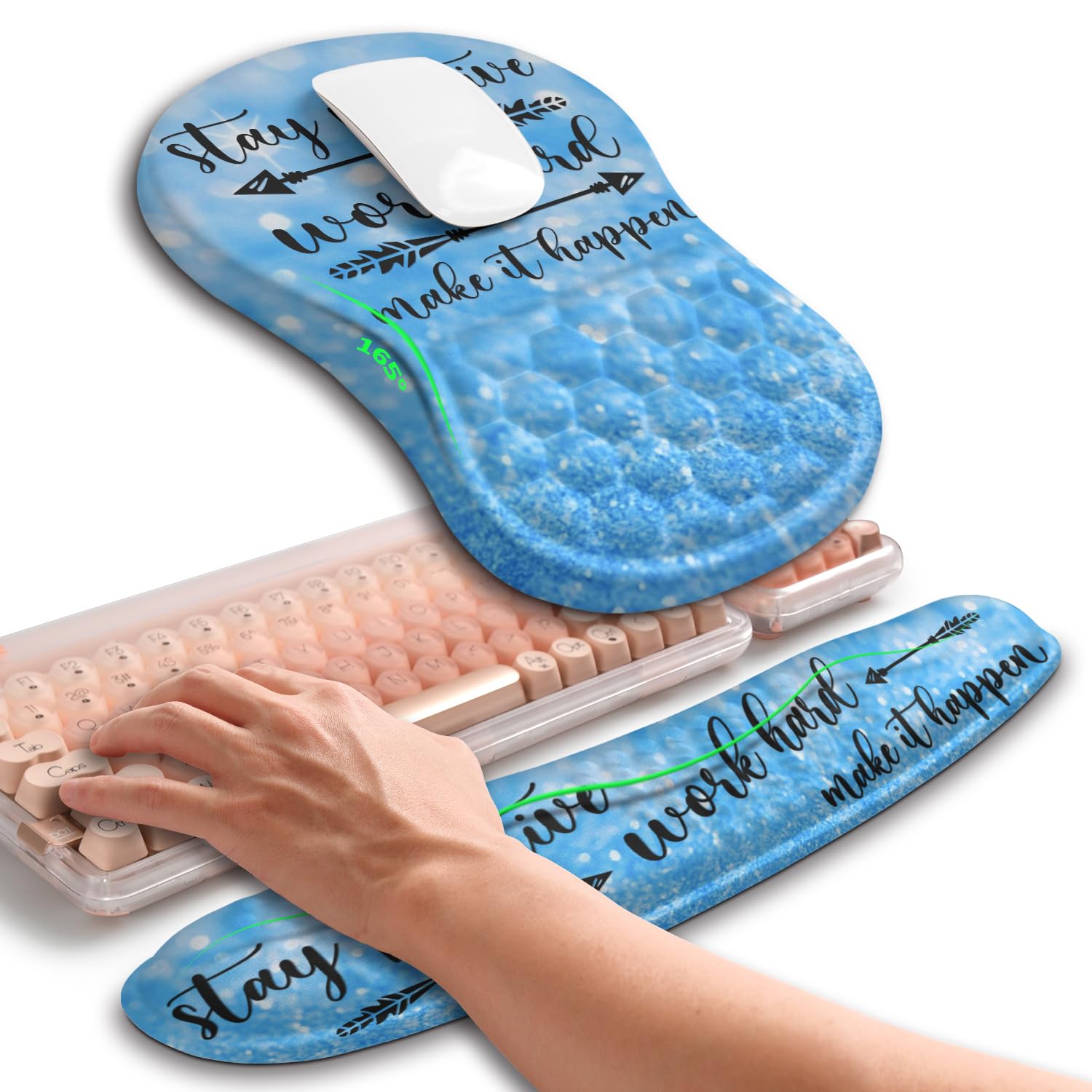 Hokafenle 2in1 Combination, Wave Keyboard Wrist Rest and Ergonomic Curvature Mouse Pad Wrist