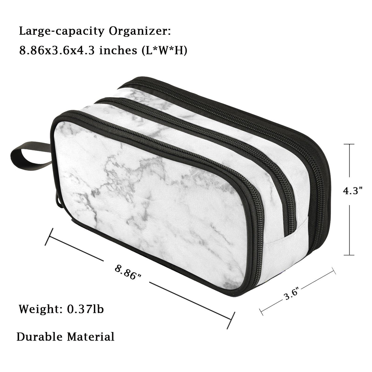 Fustylead White Marble Pencil Pen Case Office College School Large Storage High Capacity Bag Pouch