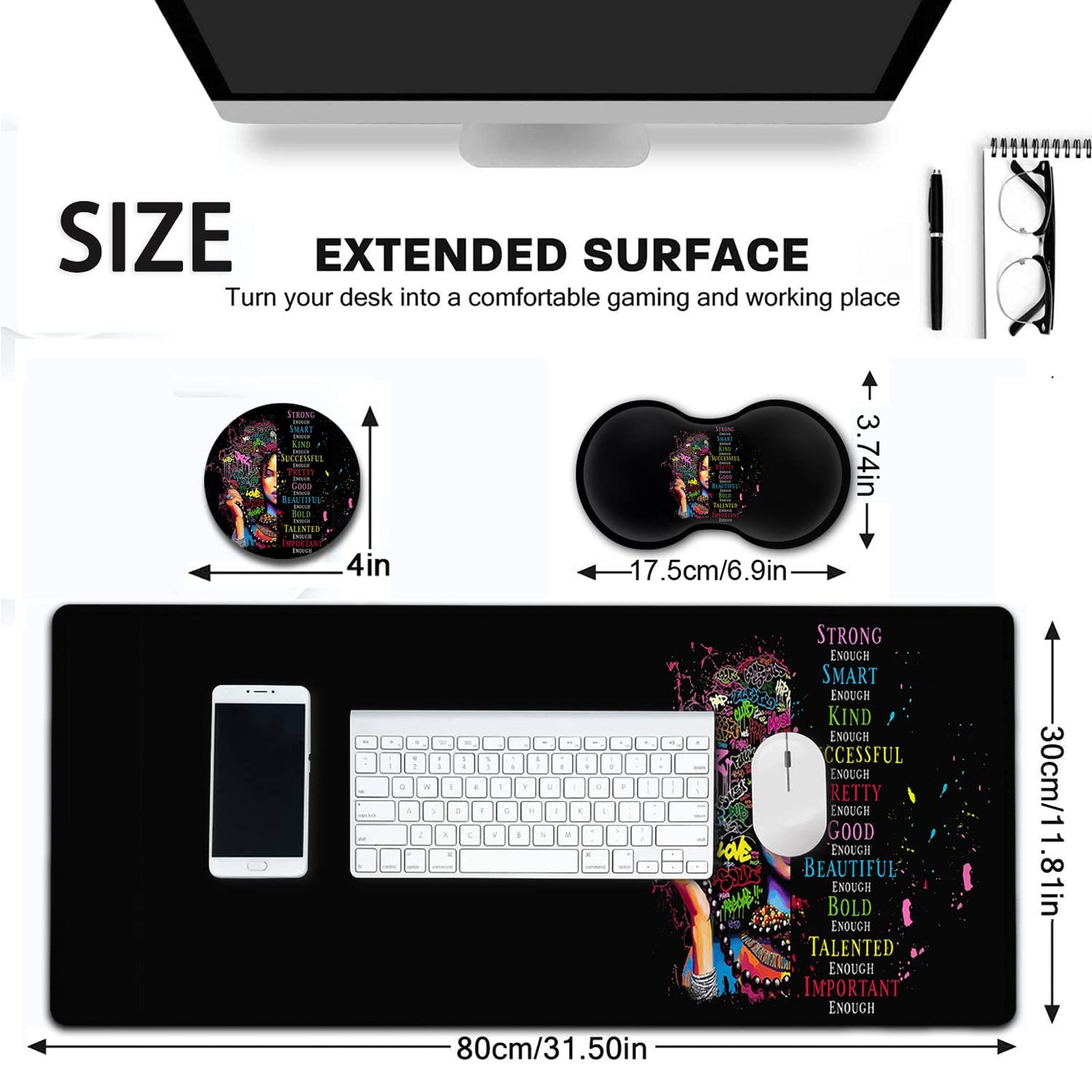 Large Mouse Pad, Extended Office Desk Pad 31.5x11.8in,Ergonomic Memory Foam Mouse Wrist Rest