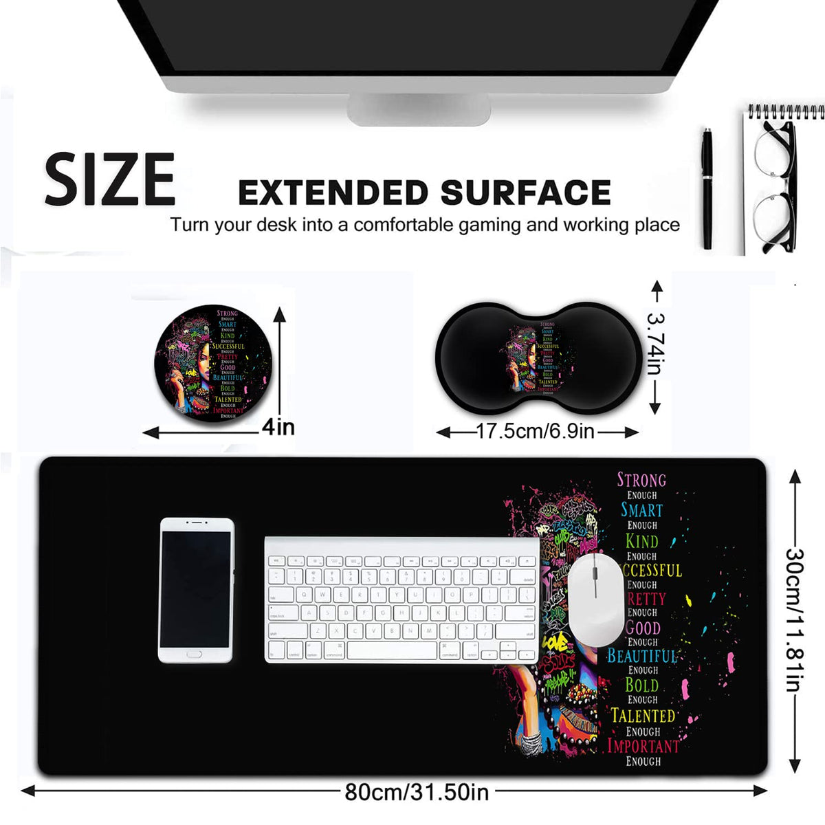 Large Mouse Pad, Extended Office Desk Pad 31.5x11.8in,Ergonomic Memory Foam Mouse Wrist Rest