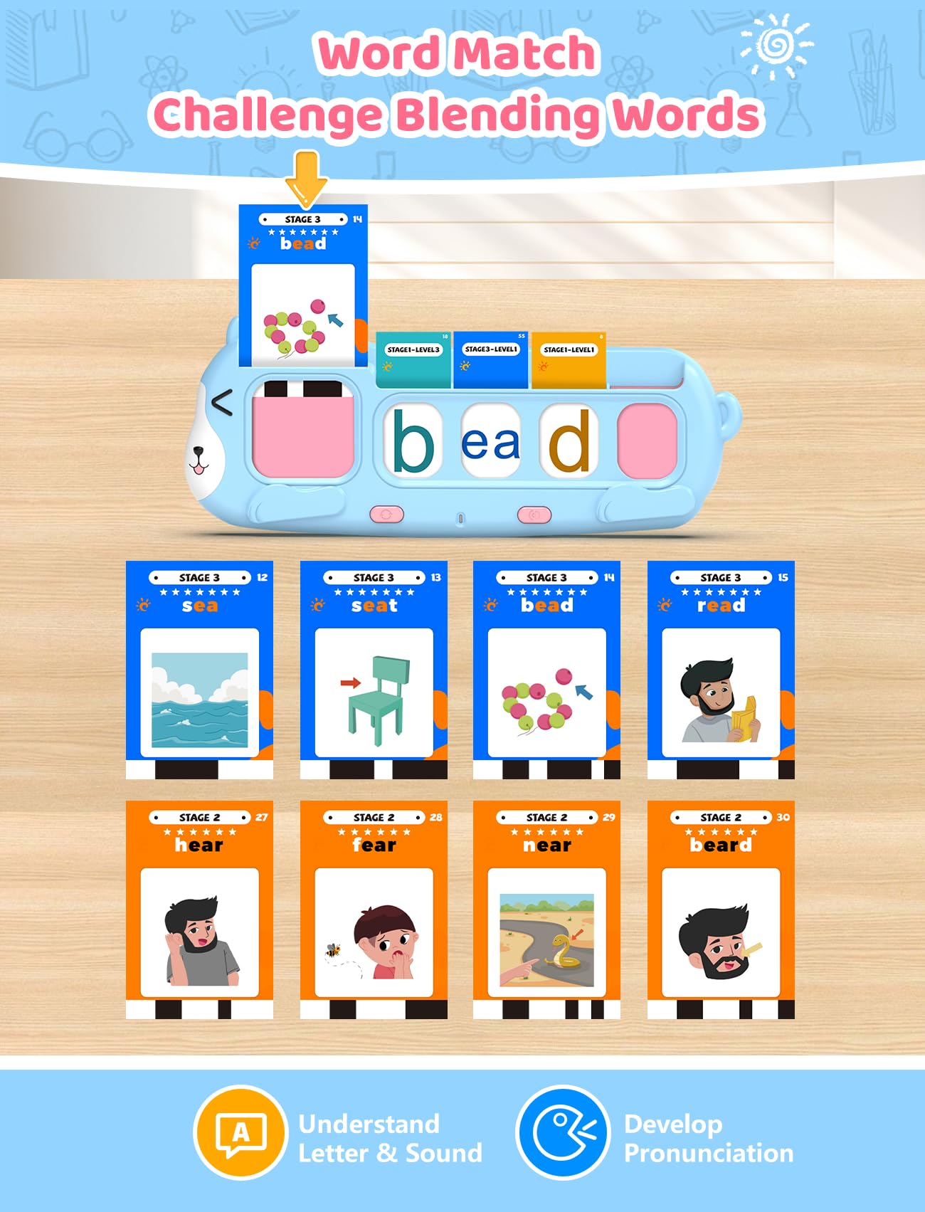 QuTZ Phonics Learning Toy for Preschool Kids – Talking Flash Cards with Sound Machine, Word