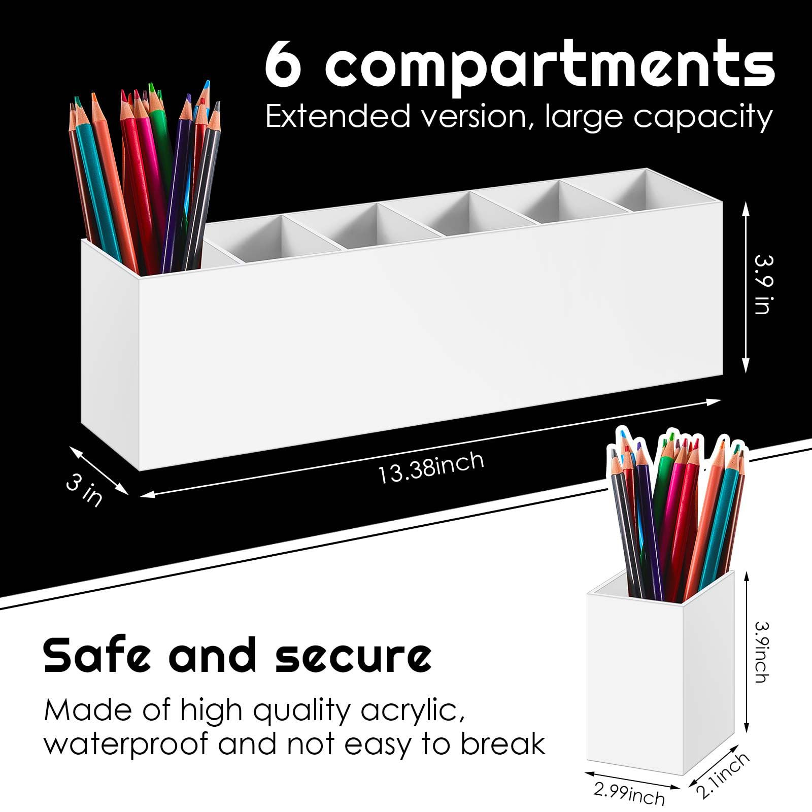Jetec 6 Compartments Acrylic Pen Holder, Pencil Makeup Brush Holder, White