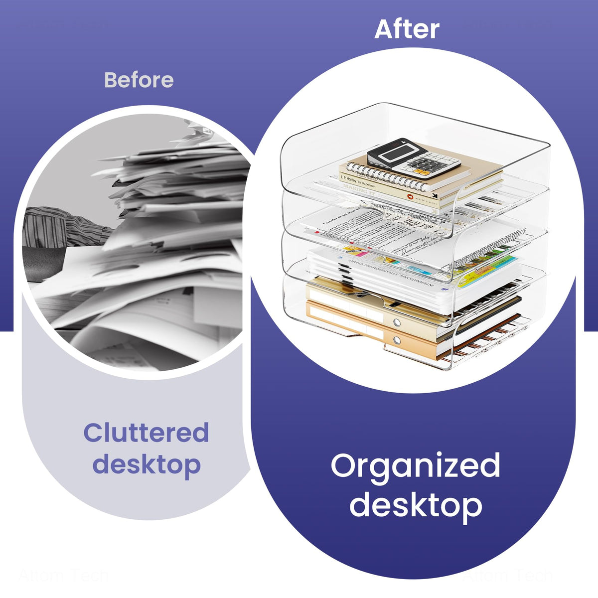 Tomorotec 4 Pack Clear Stackable Letter Tray, A4 Desk File Organizer Set