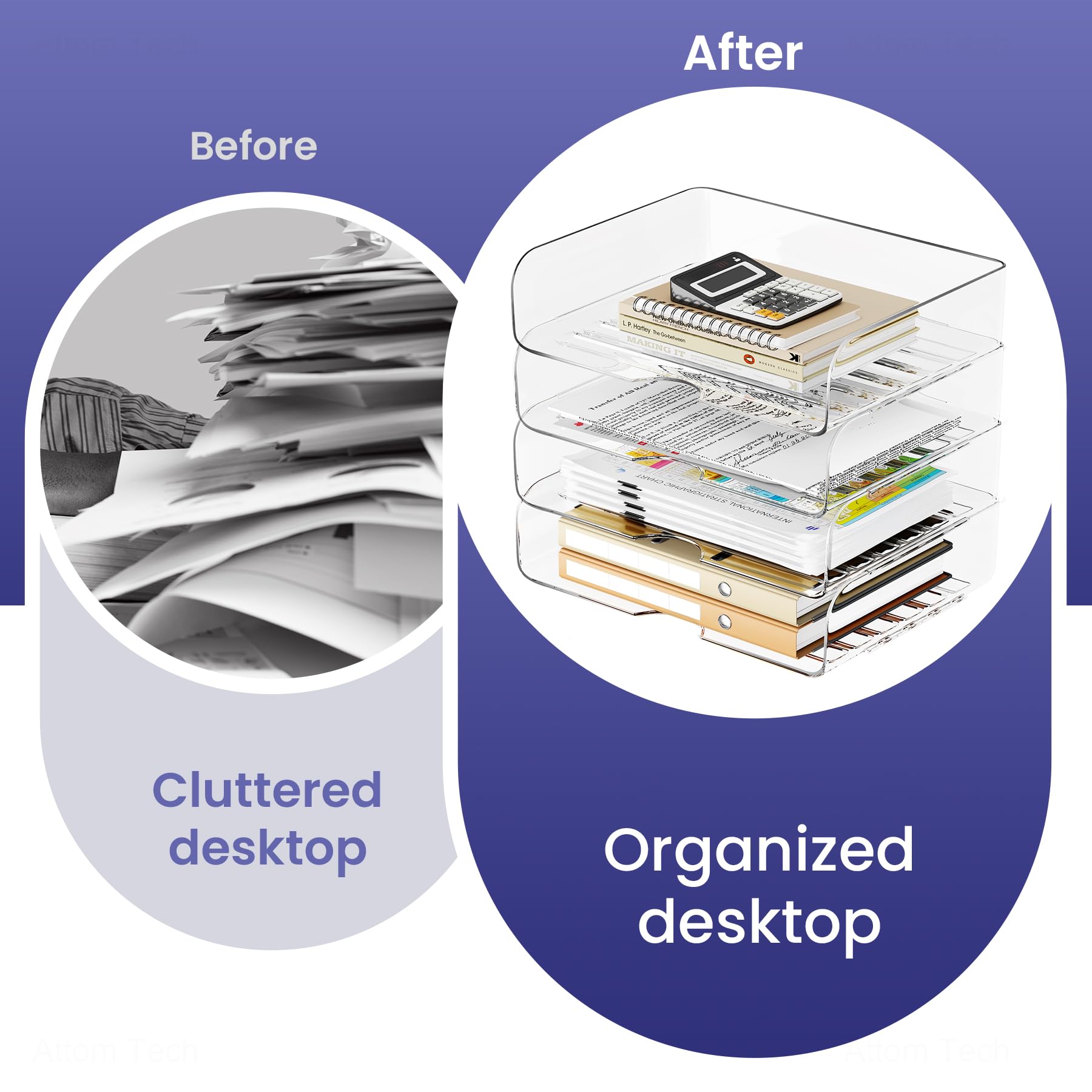 Tomorotec 4 Pack Clear Stackable Letter Tray, A4 Desk File Organizer Set
