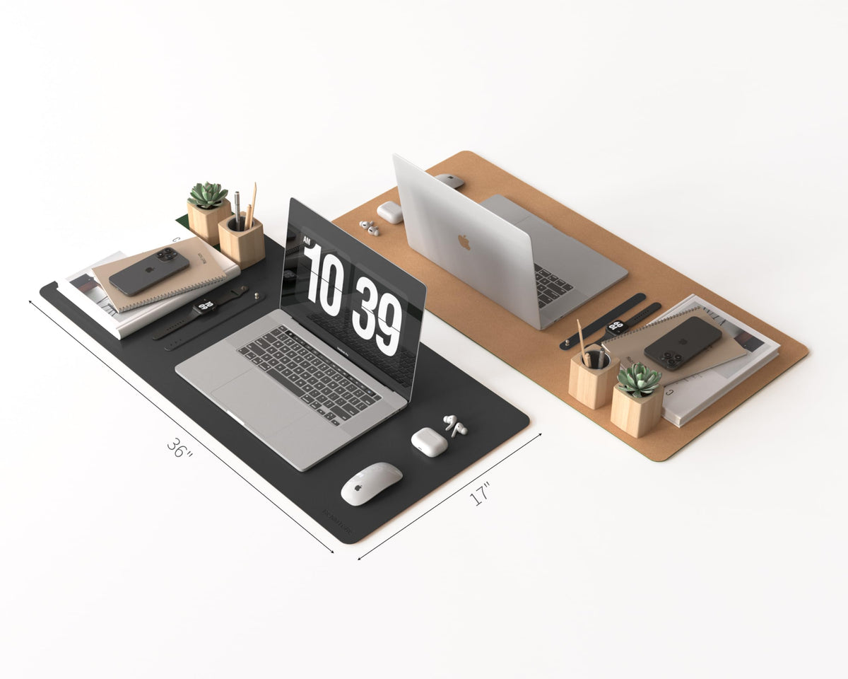 RENMTURE Desk Pad, Cork & PU Leather Desk Mat, Large Mouse pad, Non-Slip Desk Protector and
