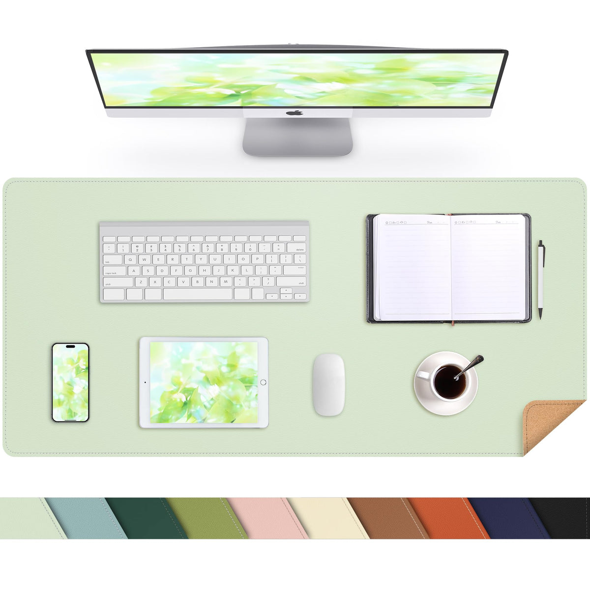AFIING Cork Desk Mat 35.4" x 17", Dual-Sided Natural Cork & PU Leather Desk Pad, Non-Slip