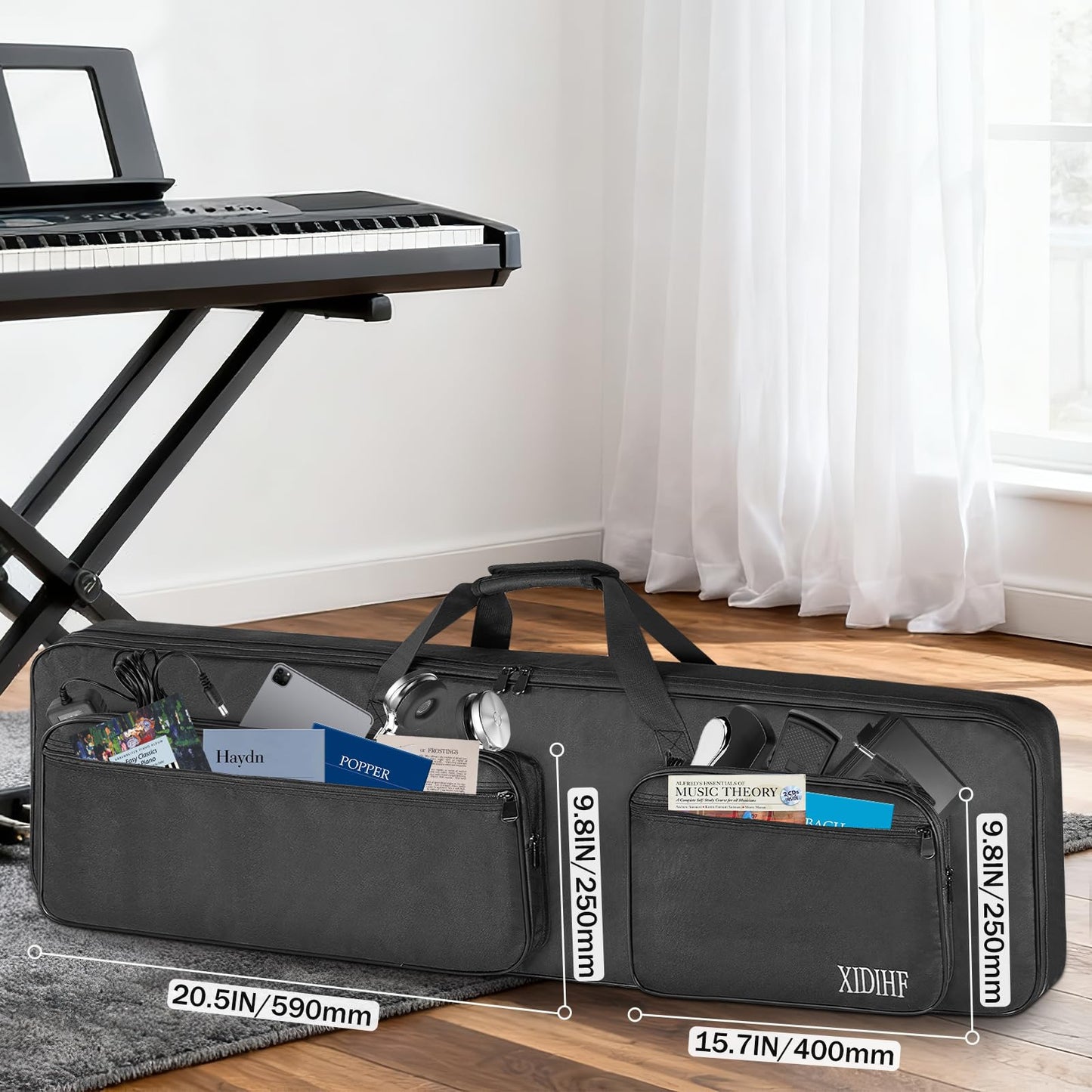 XIDIHF Slim 88-Key Keyboard Gig Bag 10mm Padded Full Protection with Adjustable Straps, 4 Pockets
