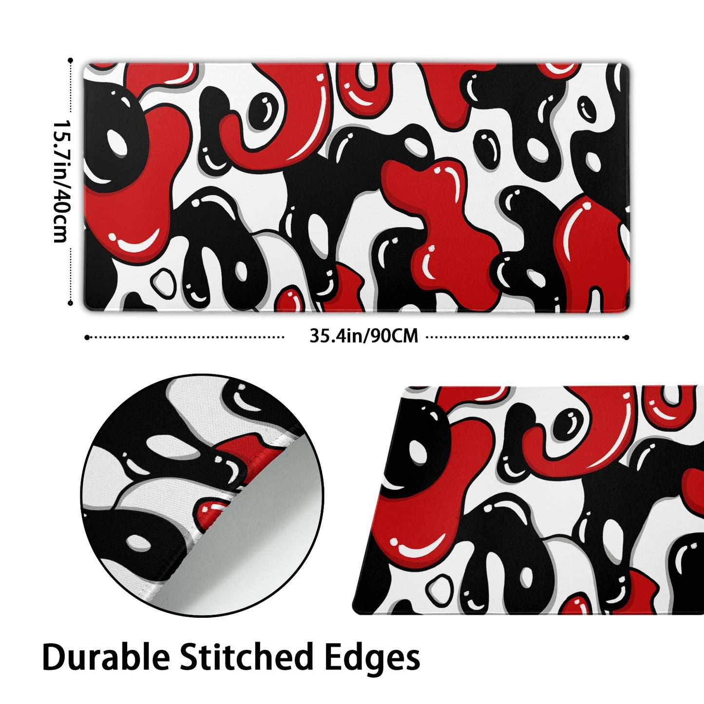 Red Black White Gaming Mouse Pad Geometric Japanese Extended XXL Mouse Pad 35.4X15.7in Full Desk